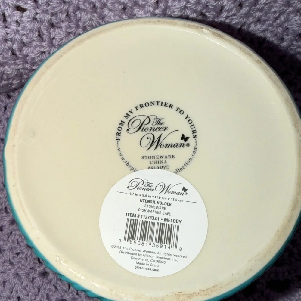 Pioneer Woman Melody Utensil Holder Jar cream teal floral country decor kitchen